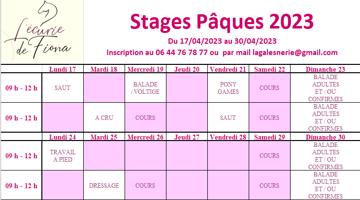 Stages Paques 2023